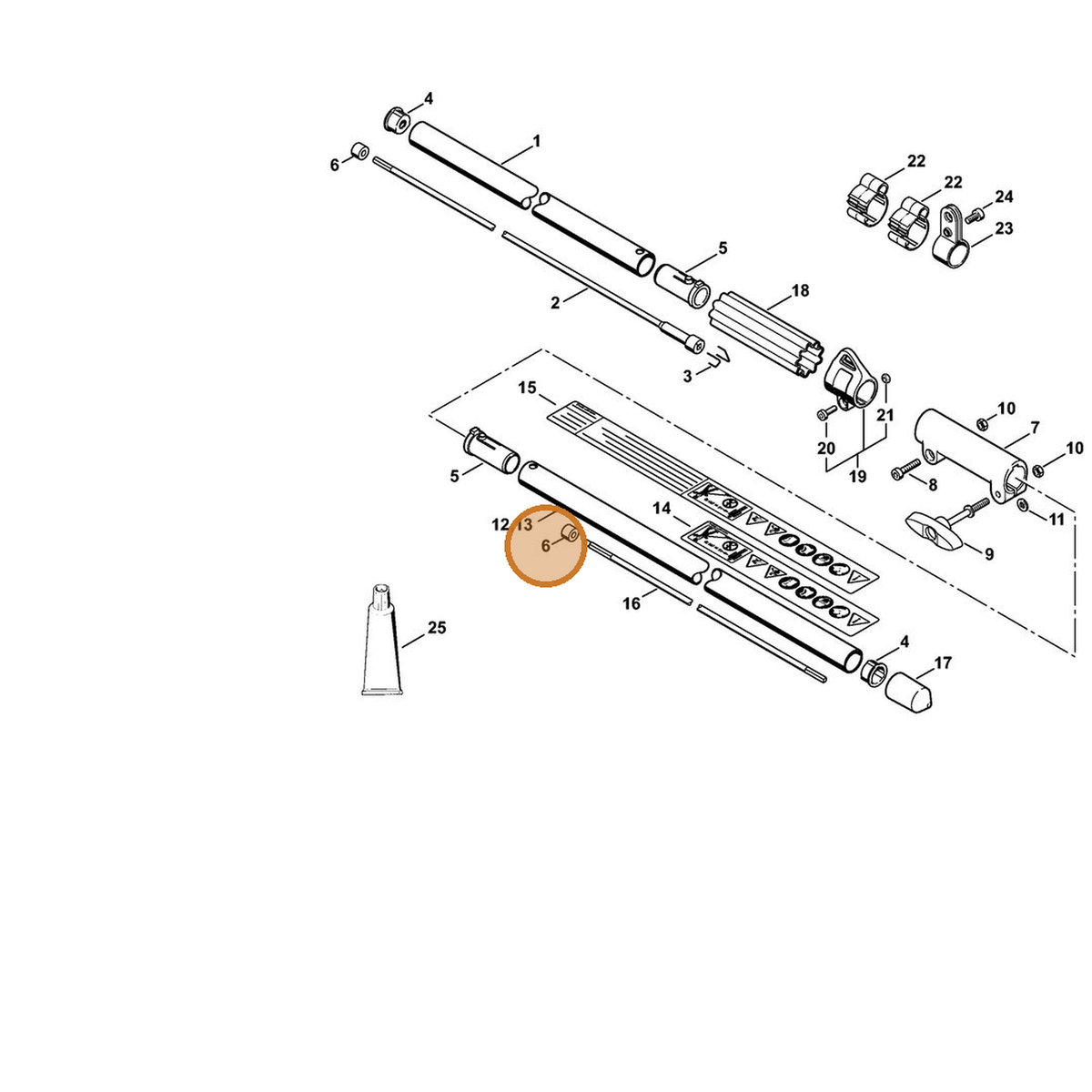 STIHL part 4140-711-2500 — IPL diagram snippet (6x zoom, amber highlight)
