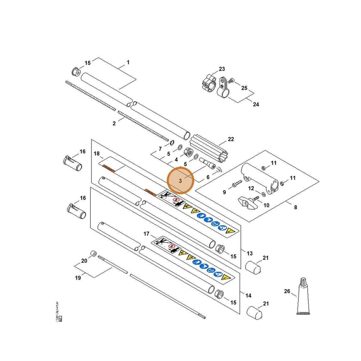 STIHL part 4140-740-3501 — IPL diagram snippet (6x zoom, amber highlight)