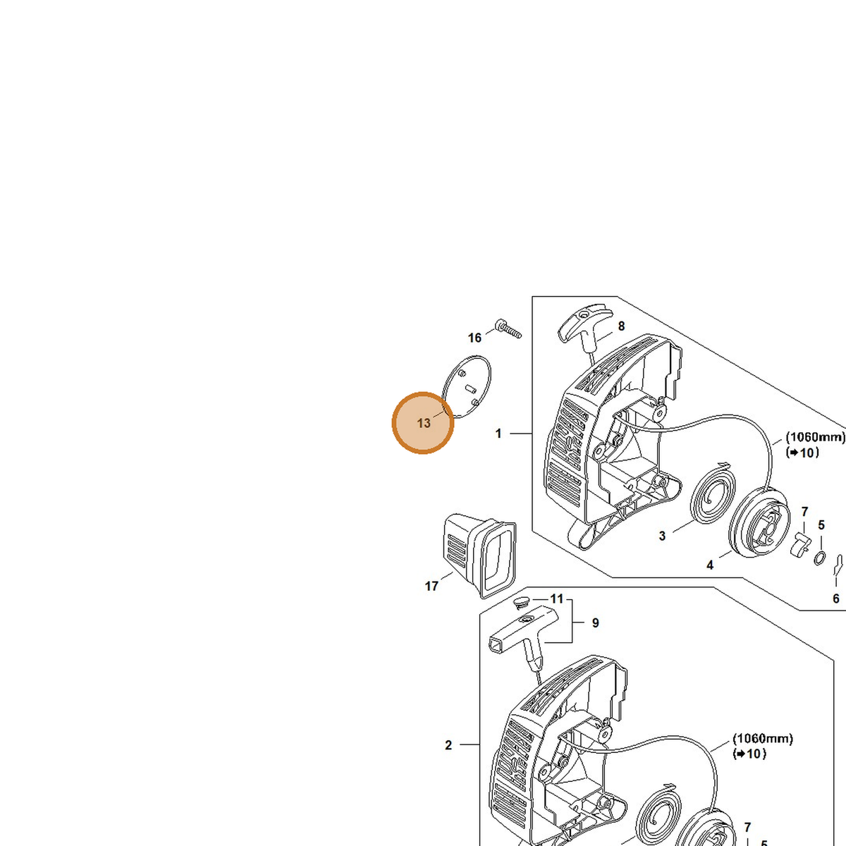 STIHL part 4140-967-1503 — IPL diagram snippet (6x zoom, amber highlight)