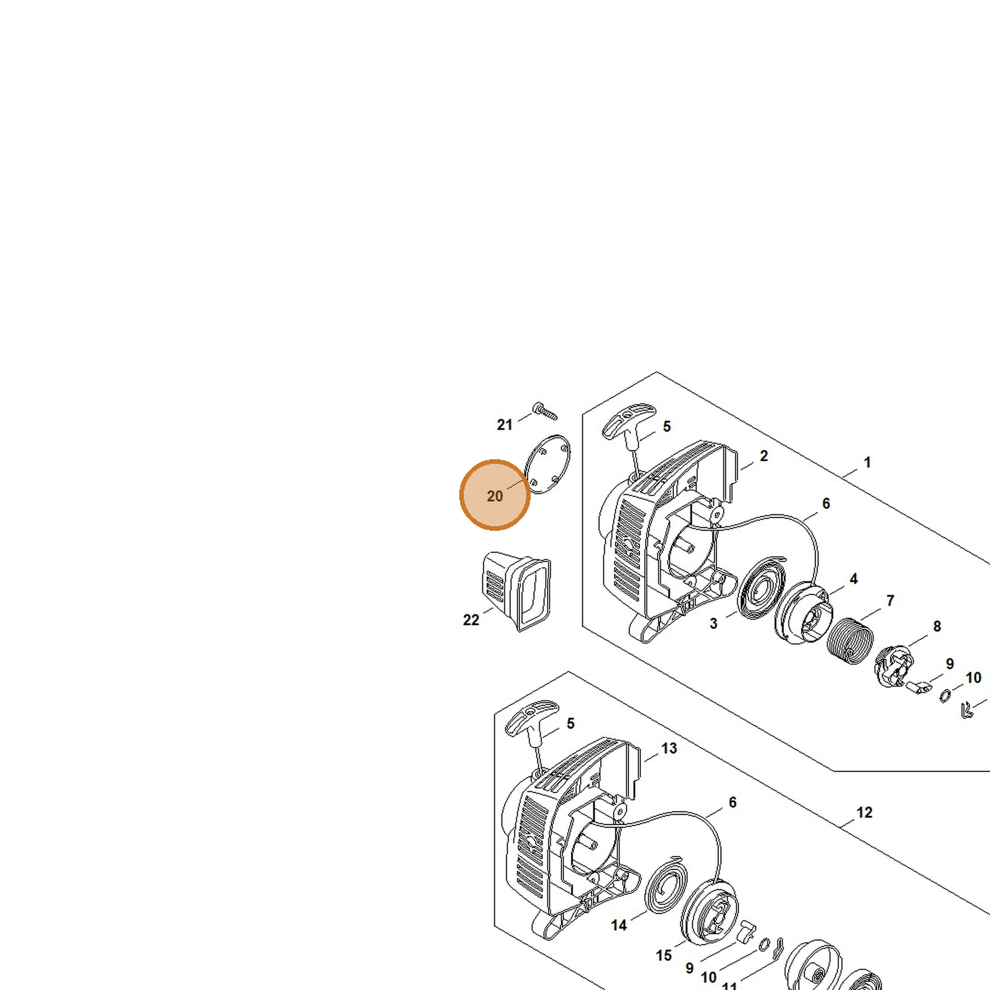 STIHL part 4140-967-1518 — IPL diagram snippet (6x zoom, amber highlight)