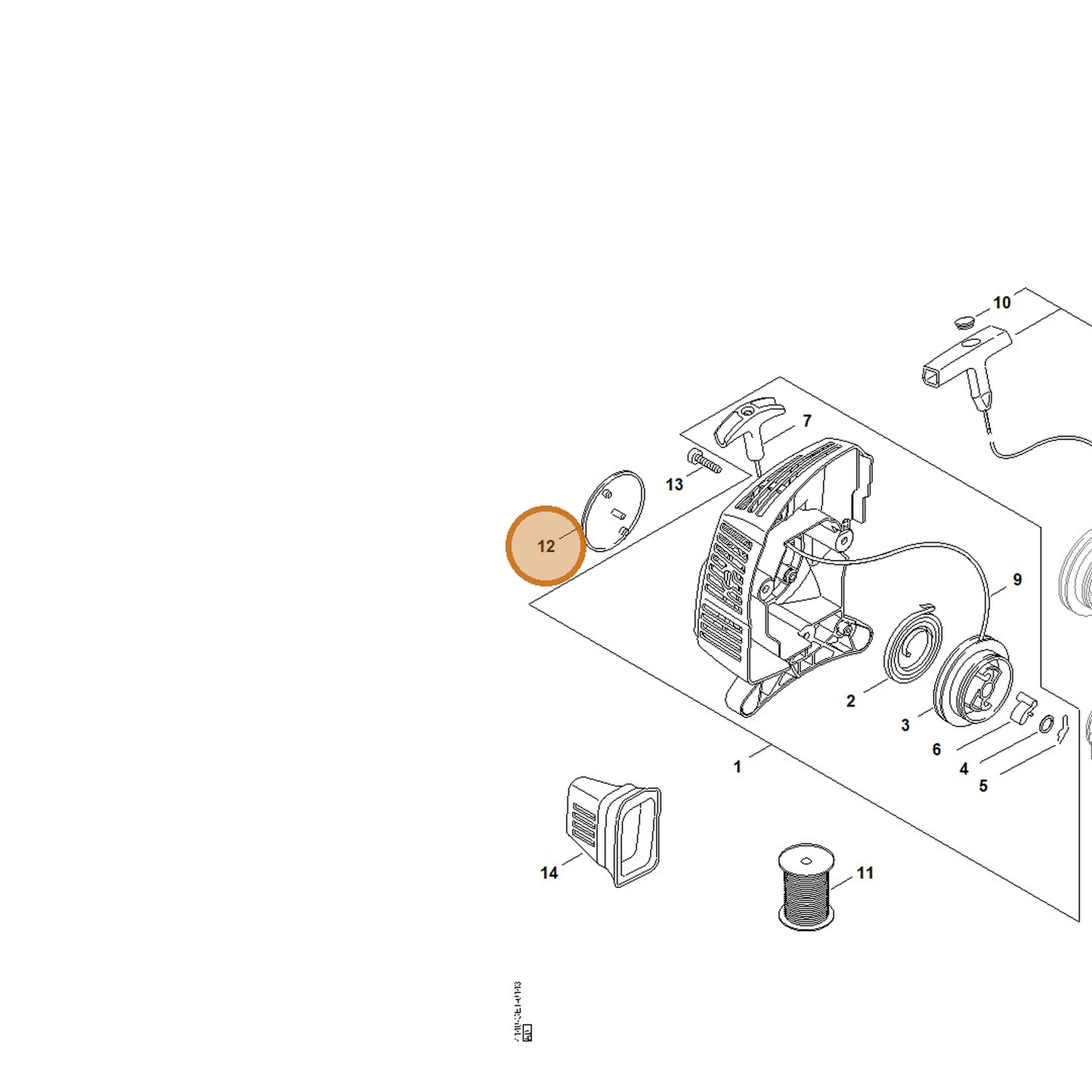 STIHL part 4140-967-1529 — IPL diagram snippet (6x zoom, amber highlight)