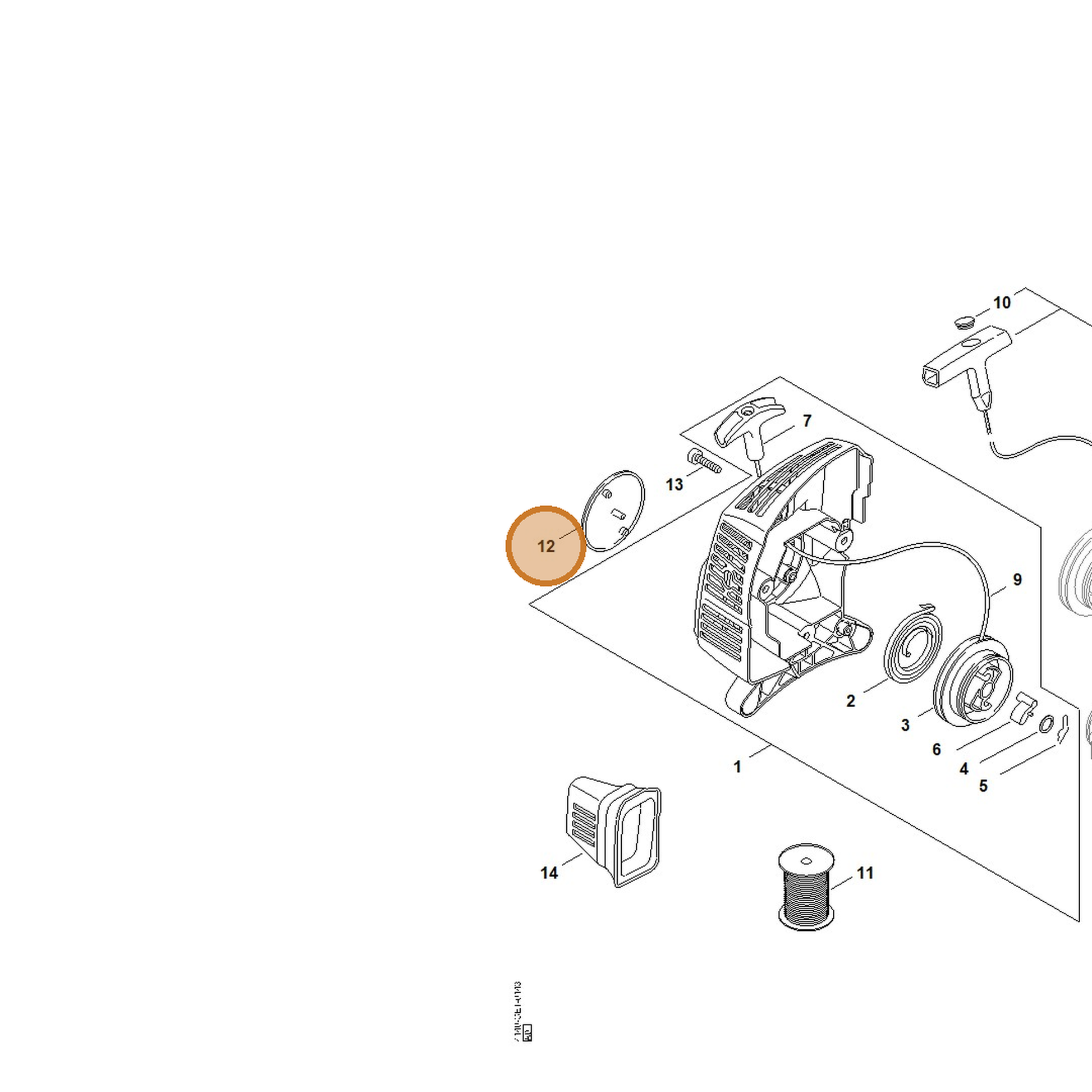 STIHL part 4140-967-1529 — IPL diagram snippet (6x zoom, amber highlight)
