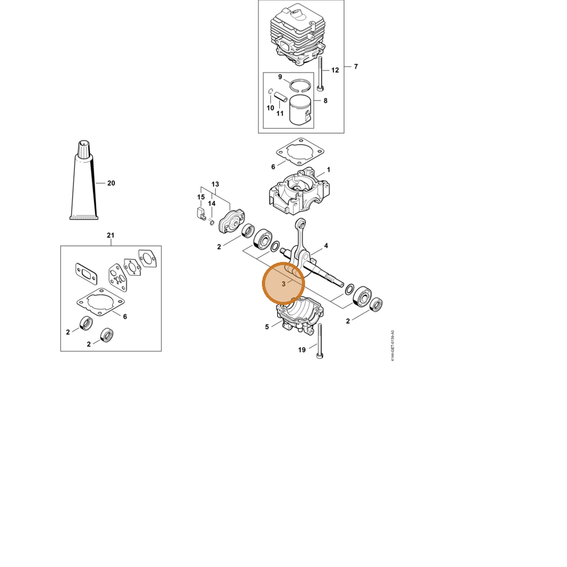 STIHL part 4144-020-2050 — IPL diagram snippet (6x zoom, amber highlight)
