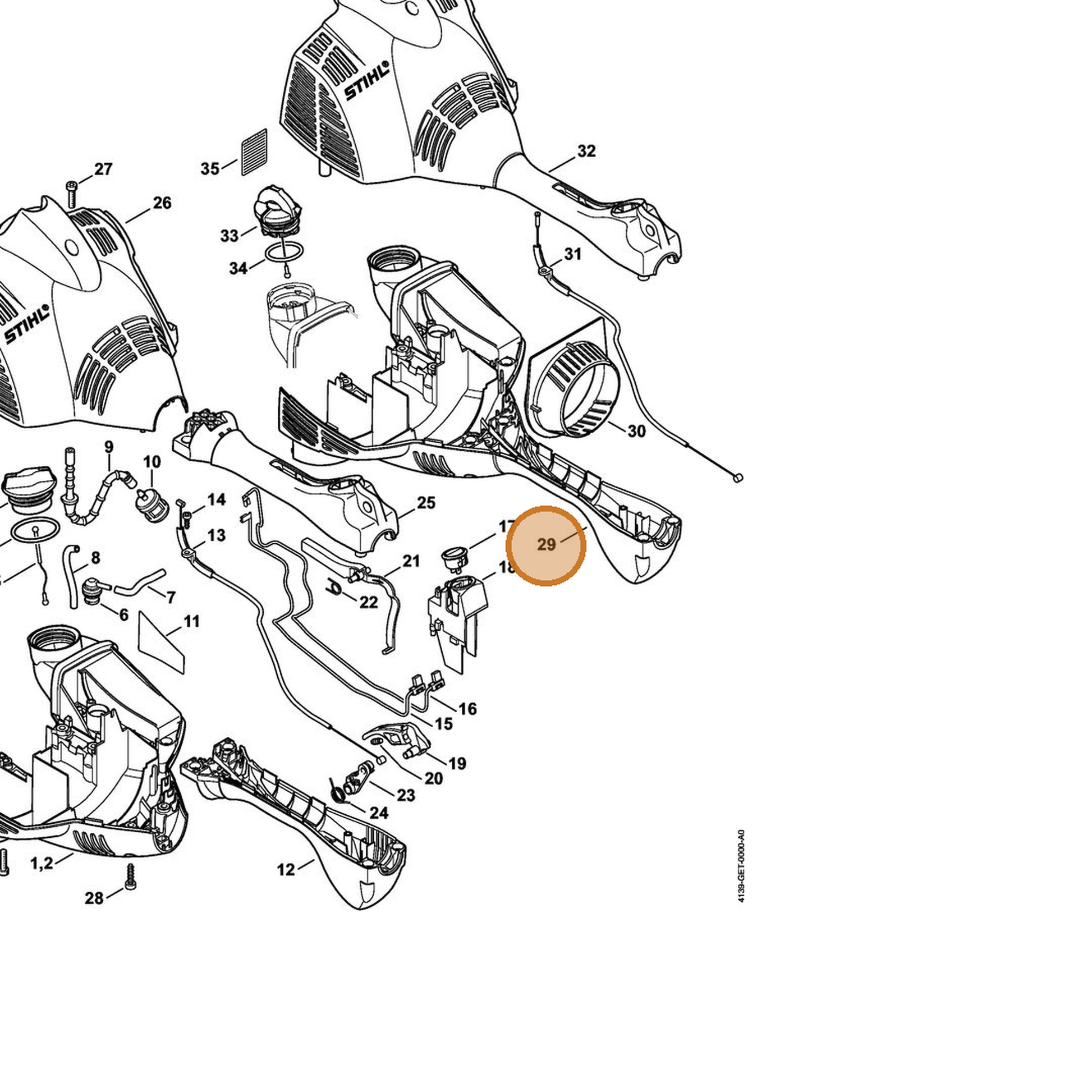 STIHL part 4144-020-3018 — IPL diagram snippet (6x zoom, amber highlight)