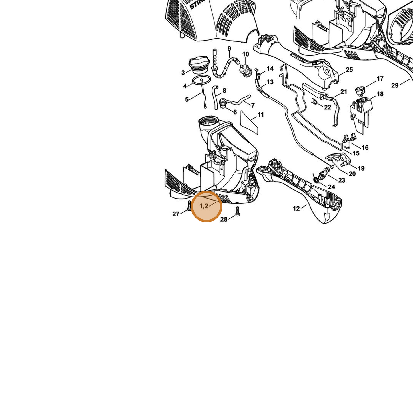 STIHL part 4144-020-3028 — IPL diagram snippet (6x zoom, amber highlight)