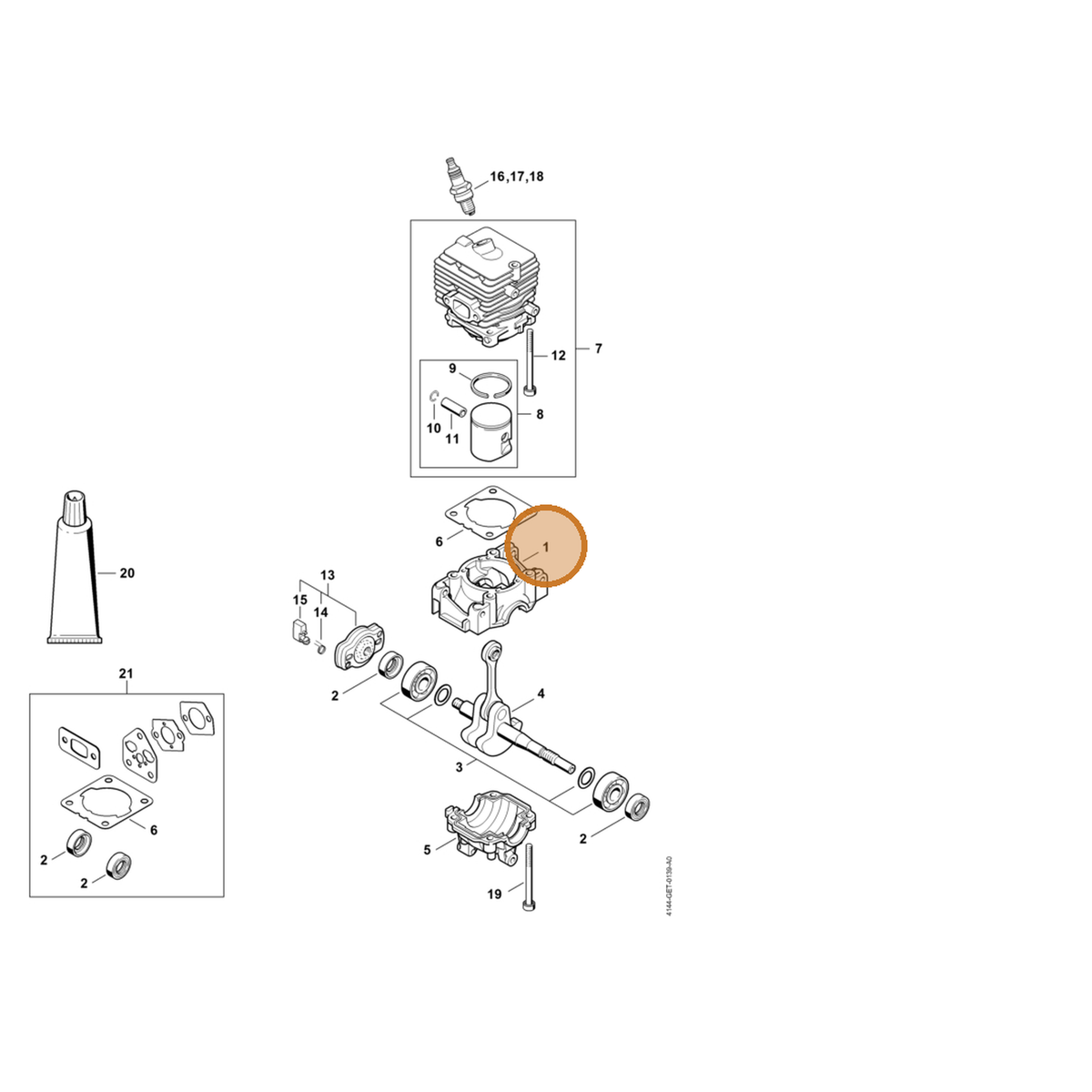 STIHL part 4144-021-0301 — IPL diagram snippet (6x zoom, amber highlight)