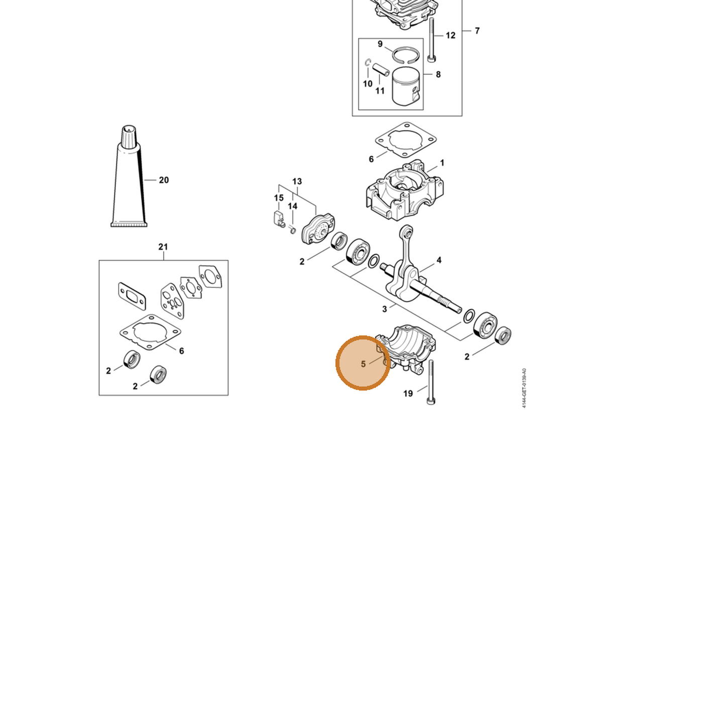 STIHL part 4144-021-2500 — IPL diagram snippet (6x zoom, amber highlight)