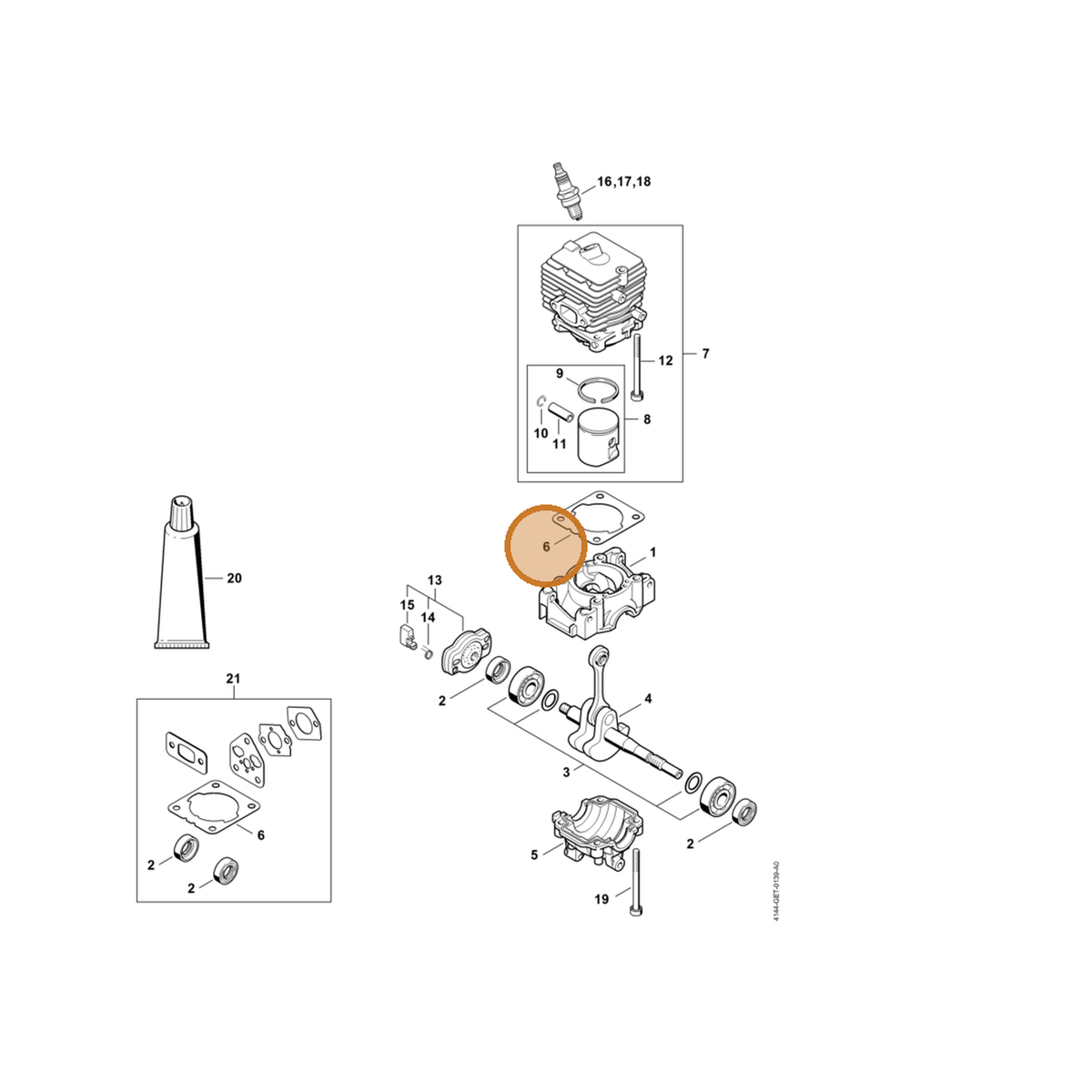 STIHL part 4144-029-2301 — IPL diagram snippet (6x zoom, amber highlight)
