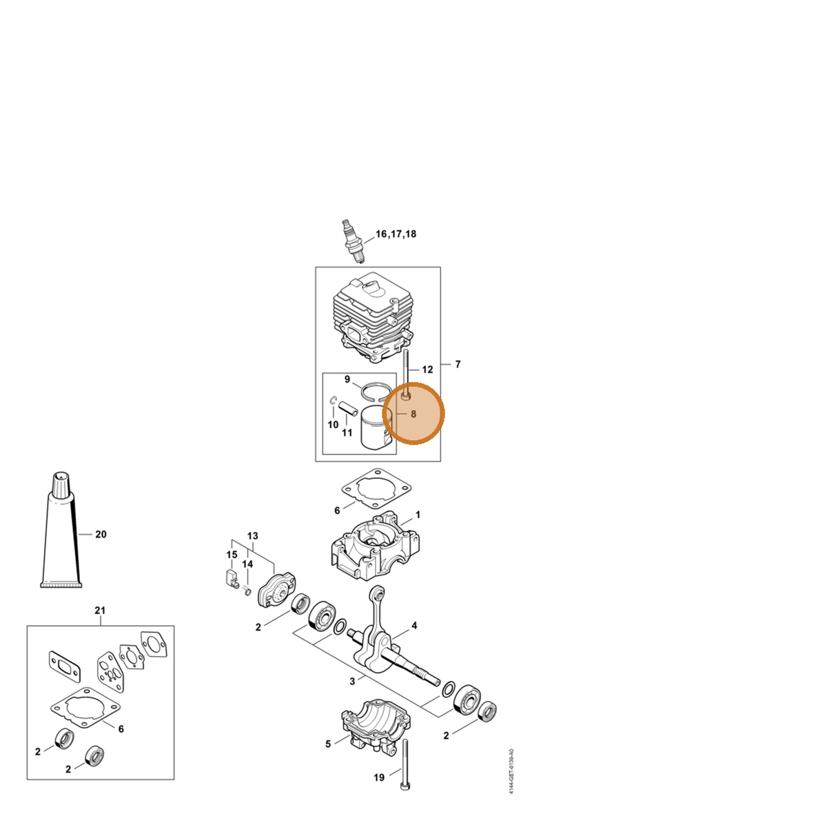 STIHL part 4144-030-2002 — IPL diagram snippet (6x zoom, amber highlight)