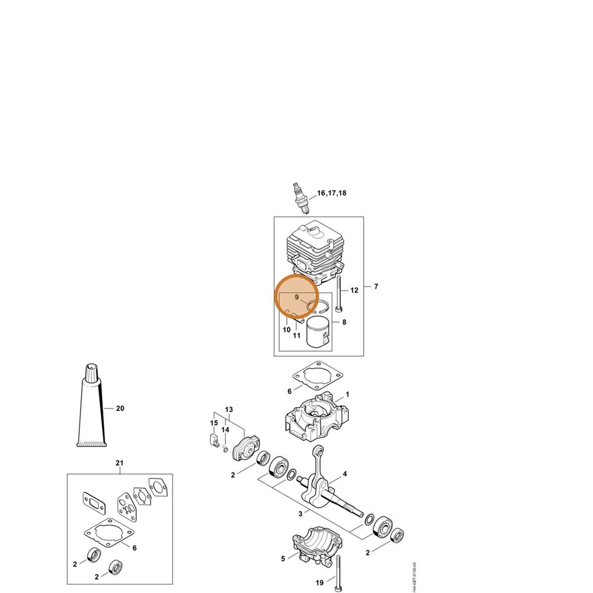 STIHL part 4144-034-3000 — IPL diagram snippet (6x zoom, amber highlight)