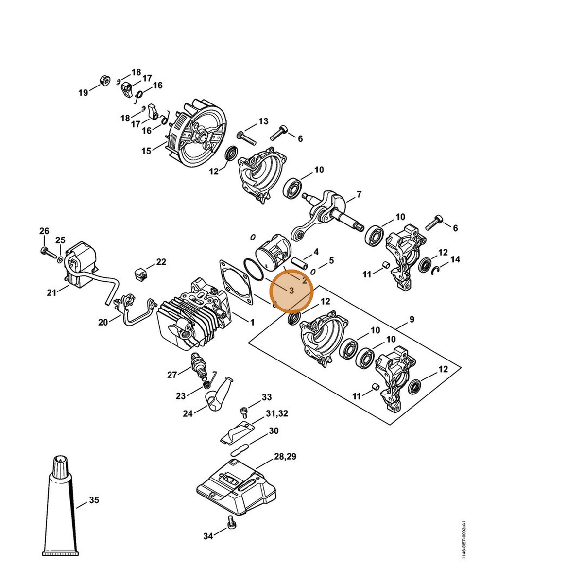 STIHL part 4144-034-3003 — IPL diagram snippet (6x zoom, amber highlight)