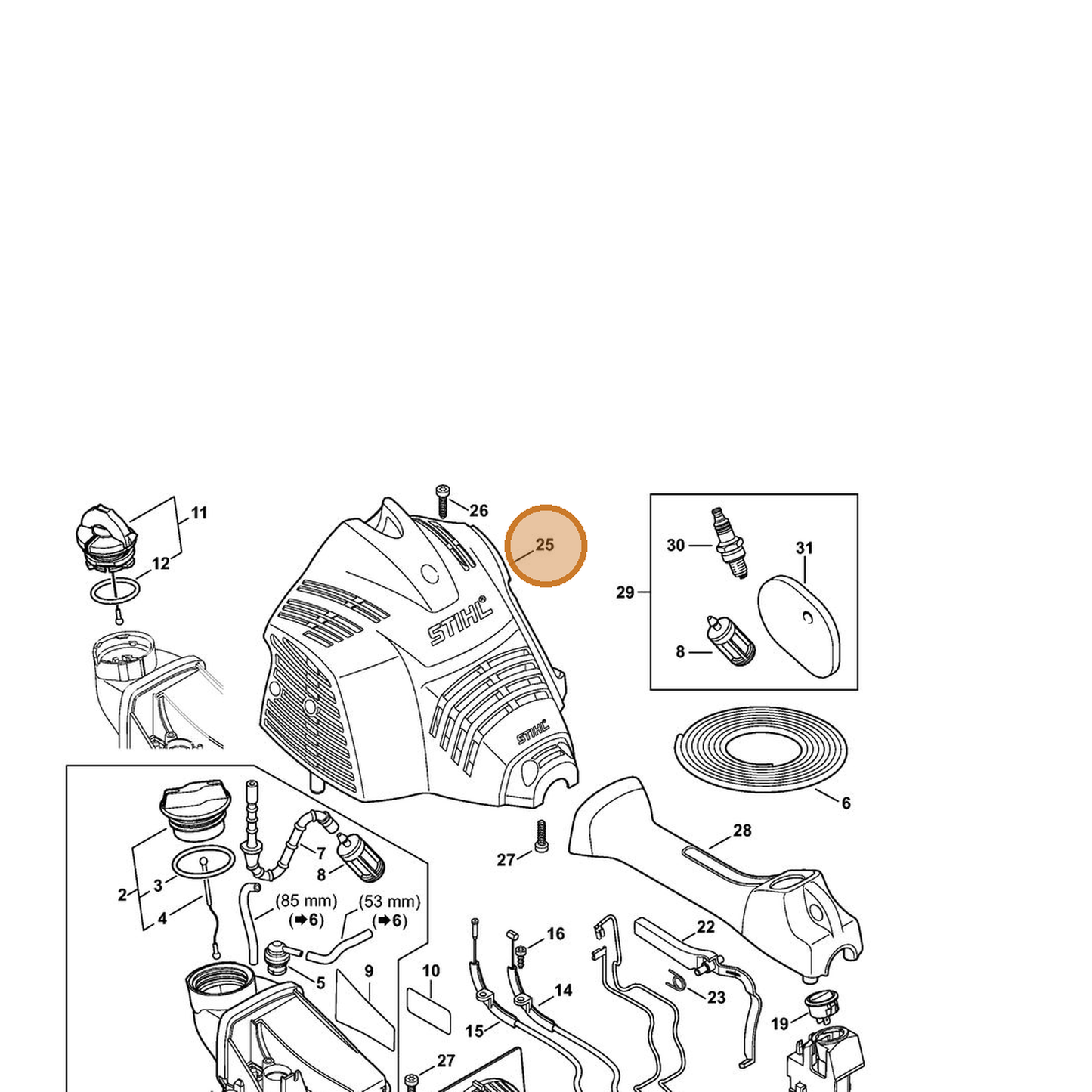 STIHL part 4144-080-1603 — IPL diagram snippet (6x zoom, amber highlight)