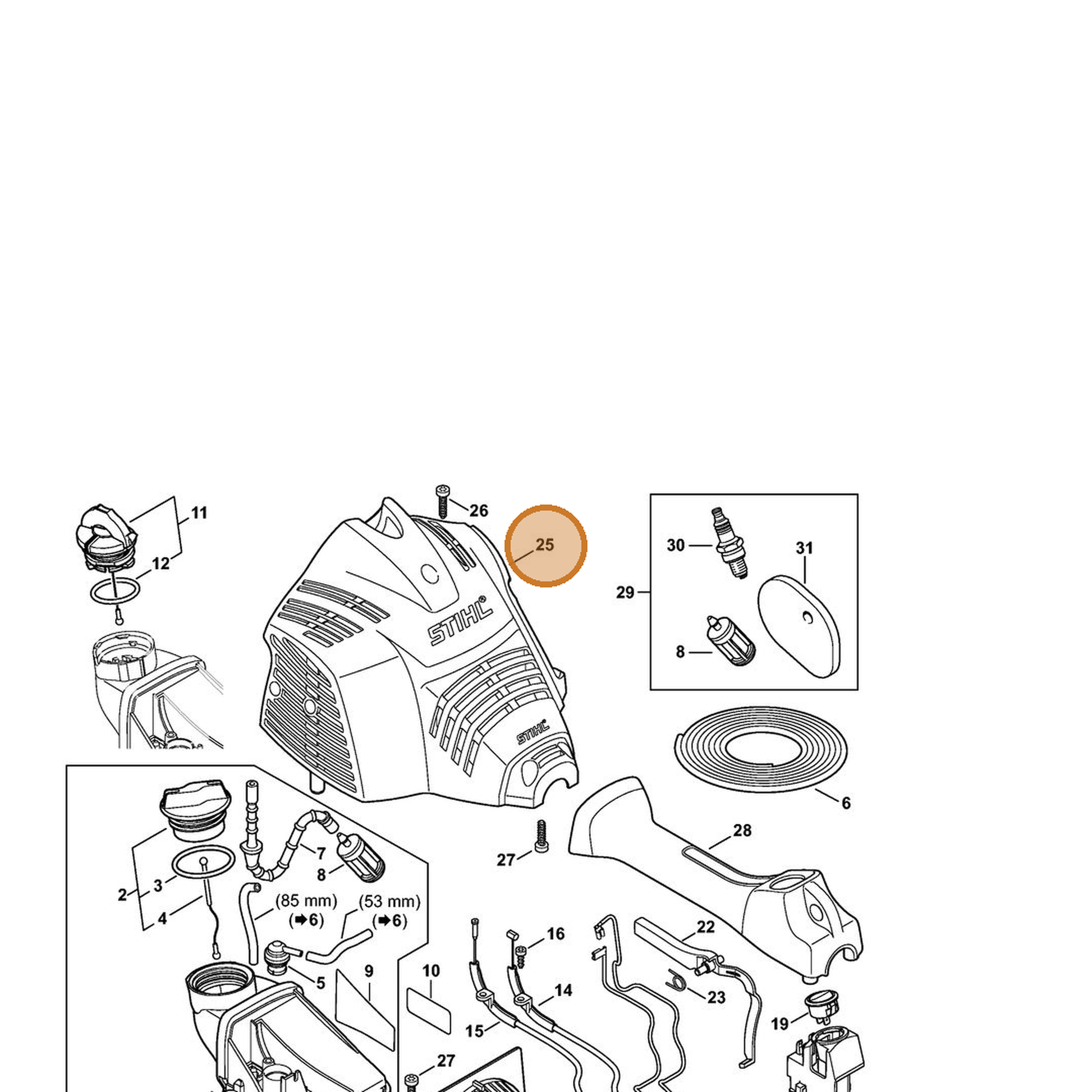 STIHL part 4144-080-1603 — IPL diagram snippet (6x zoom, amber highlight)
