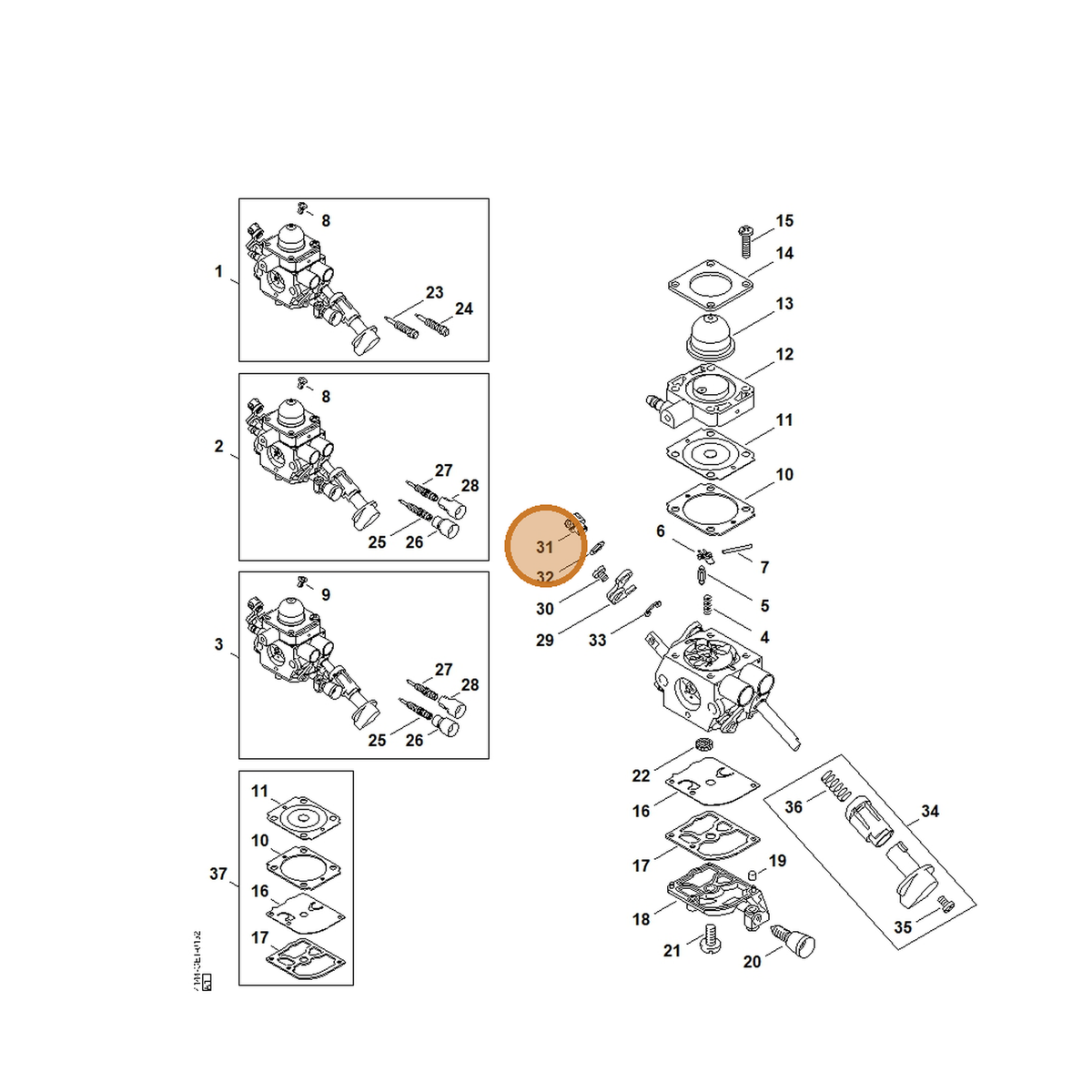 STIHL part 4144-121-8900 — IPL diagram snippet (6x zoom, amber highlight)