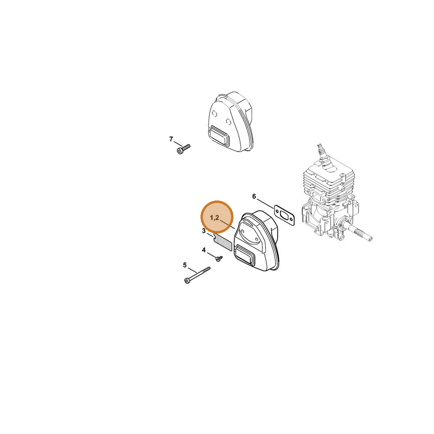 STIHL part 4144-140-0607 — IPL diagram snippet (6x zoom, amber highlight)
