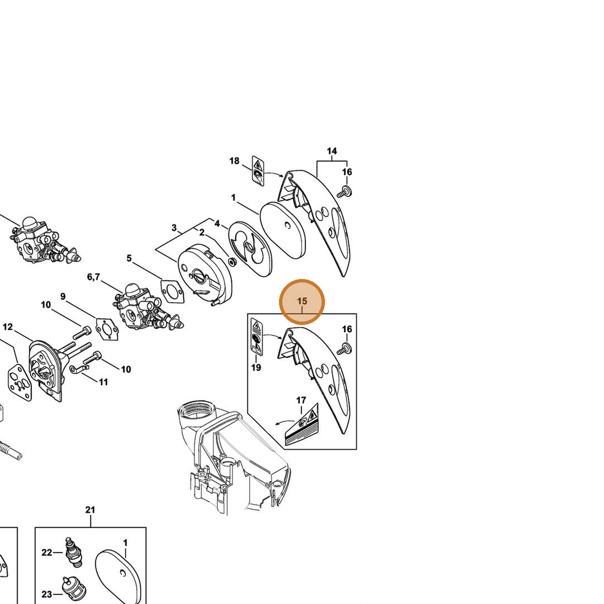 STIHL part 4144-140-1001 — IPL diagram snippet (6x zoom, amber highlight)