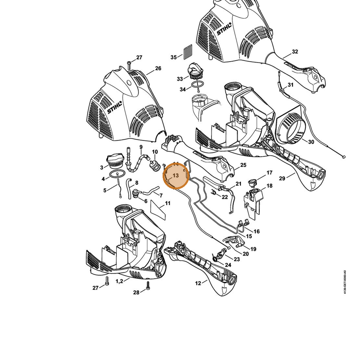 STIHL part 4144-180-1104 — IPL diagram snippet (6x zoom, amber highlight)