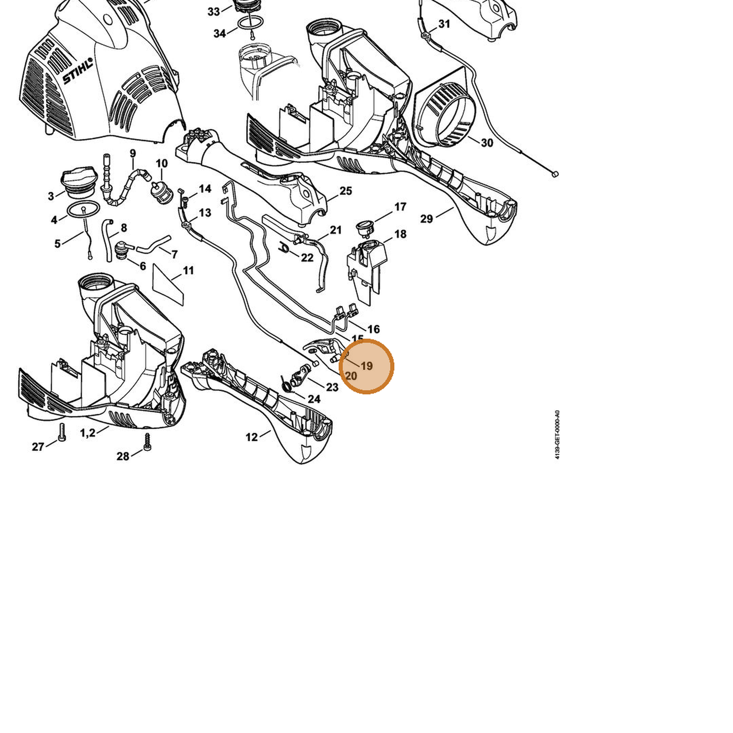 STIHL part 4144-180-1550 — IPL diagram snippet (6x zoom, amber highlight)