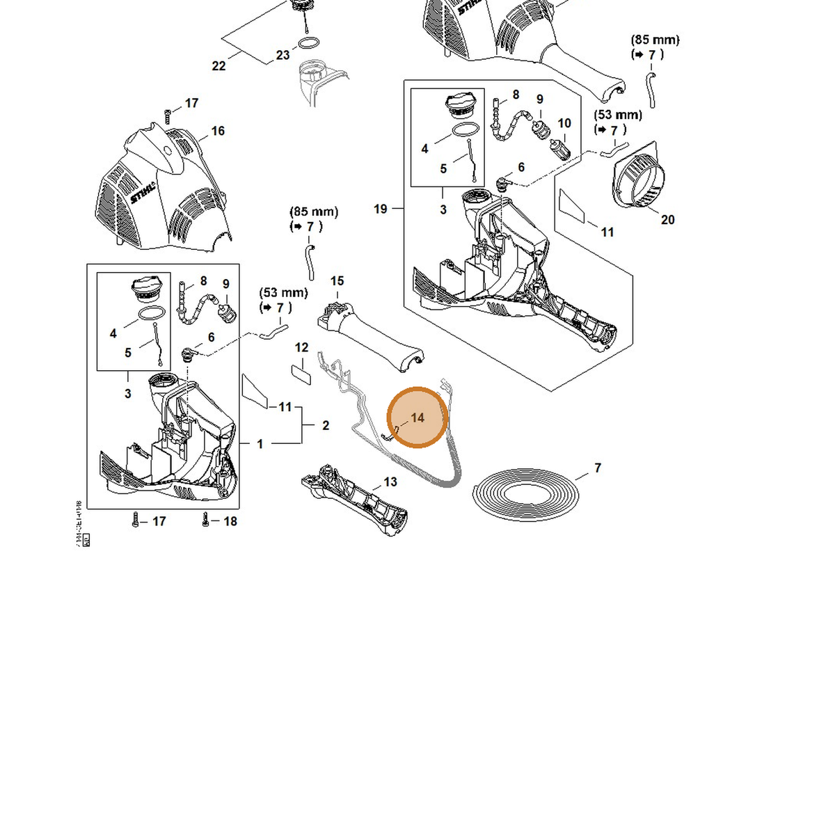 STIHL part 4144-182-2100 — IPL diagram snippet (6x zoom, amber highlight)