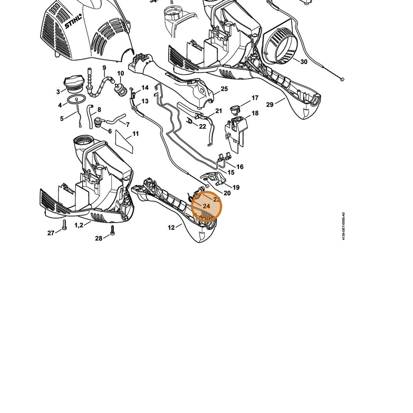 STIHL part 4144-182-4501 — IPL diagram snippet (6x zoom, amber highlight)