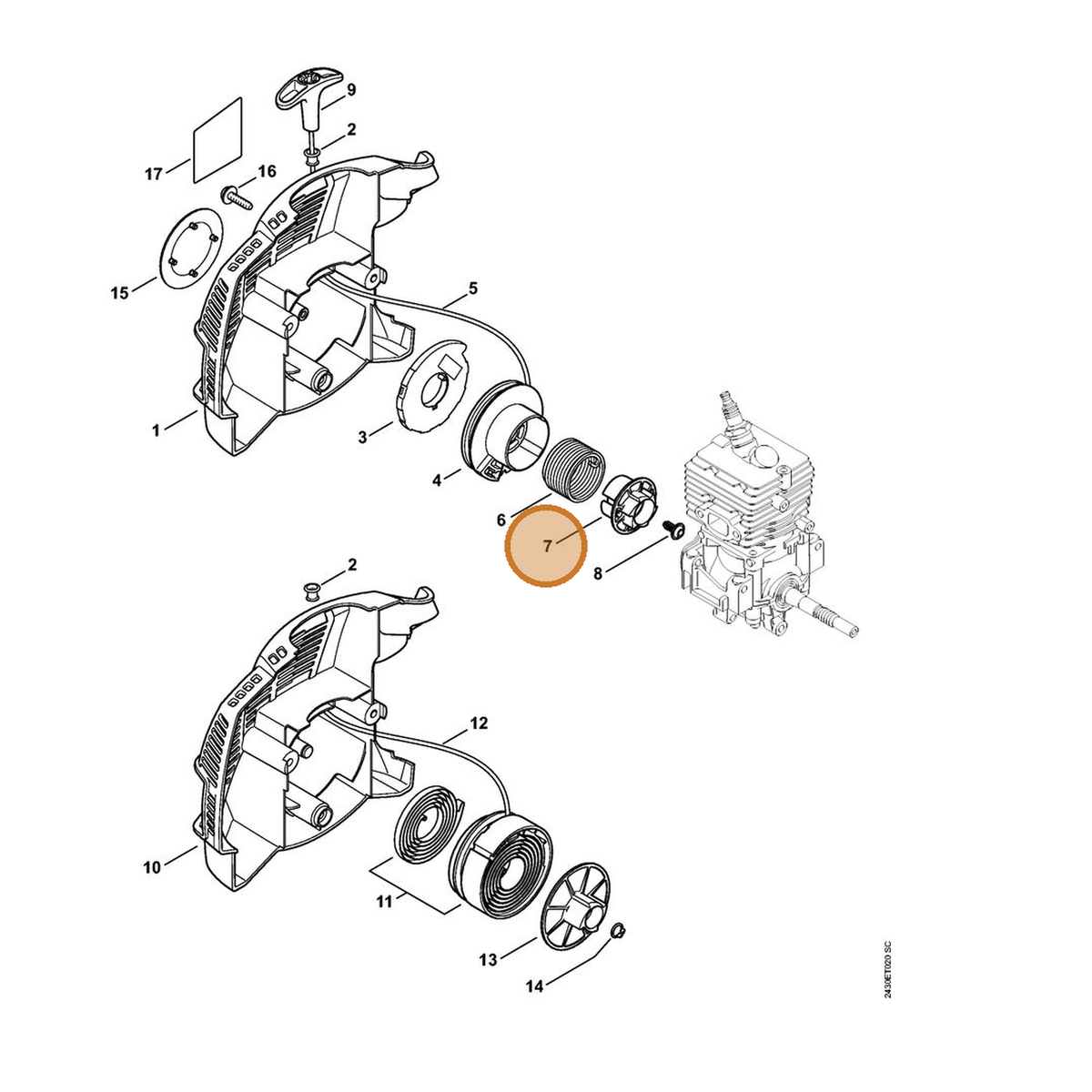 STIHL part 4144-195-2001 — IPL diagram snippet (6x zoom, amber highlight)