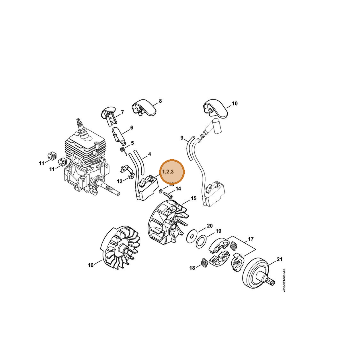STIHL part 4144-400-1303 — IPL diagram snippet (6x zoom, amber highlight)