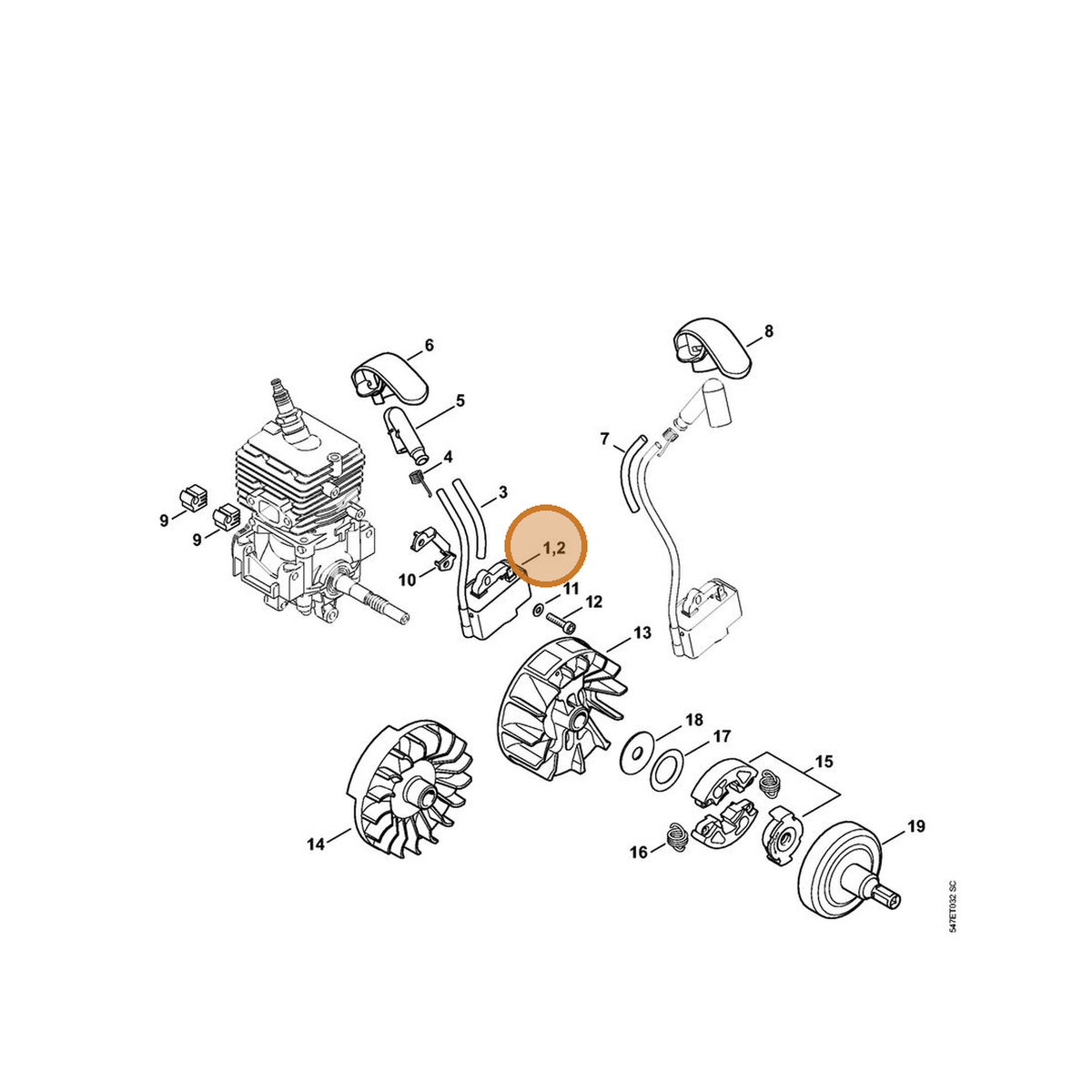 STIHL part 4144-400-1327 — IPL diagram snippet (6x zoom, amber highlight)