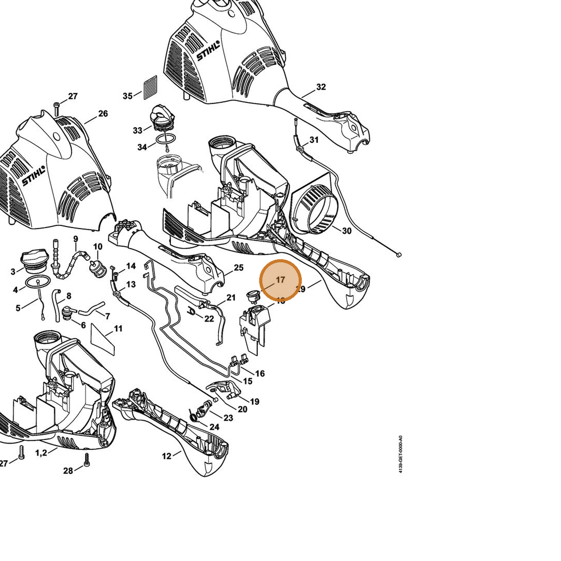 STIHL part 4144-430-0200 — IPL diagram snippet (6x zoom, amber highlight)