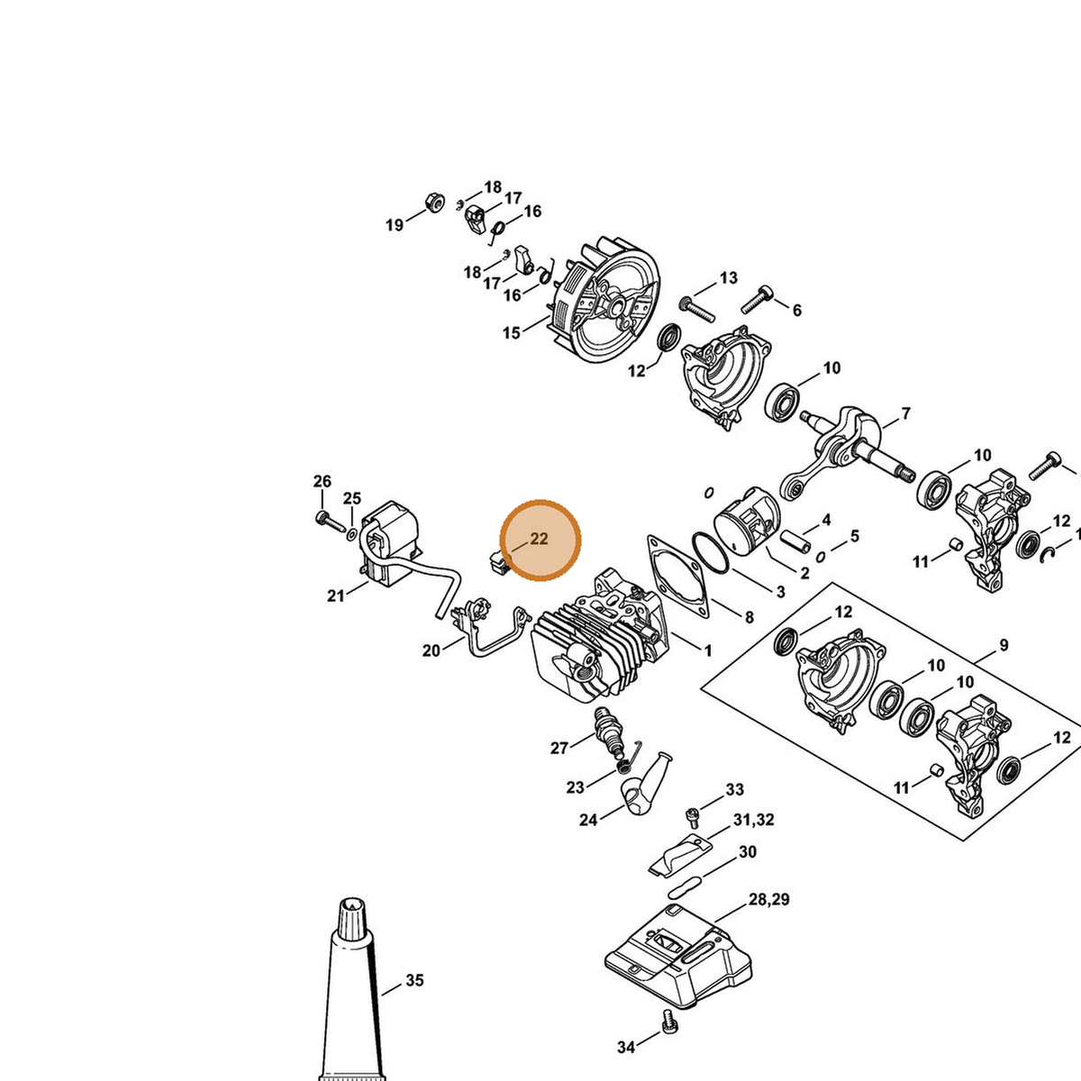 STIHL part 4144-448-1200 — IPL diagram snippet (6x zoom, amber highlight)