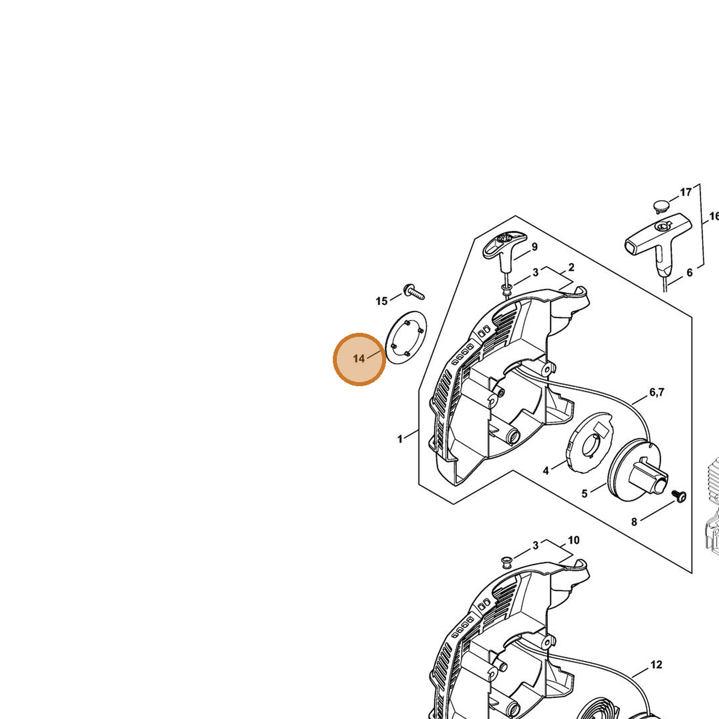 STIHL part 4144-967-1500 — IPL diagram snippet (6x zoom, amber highlight)
