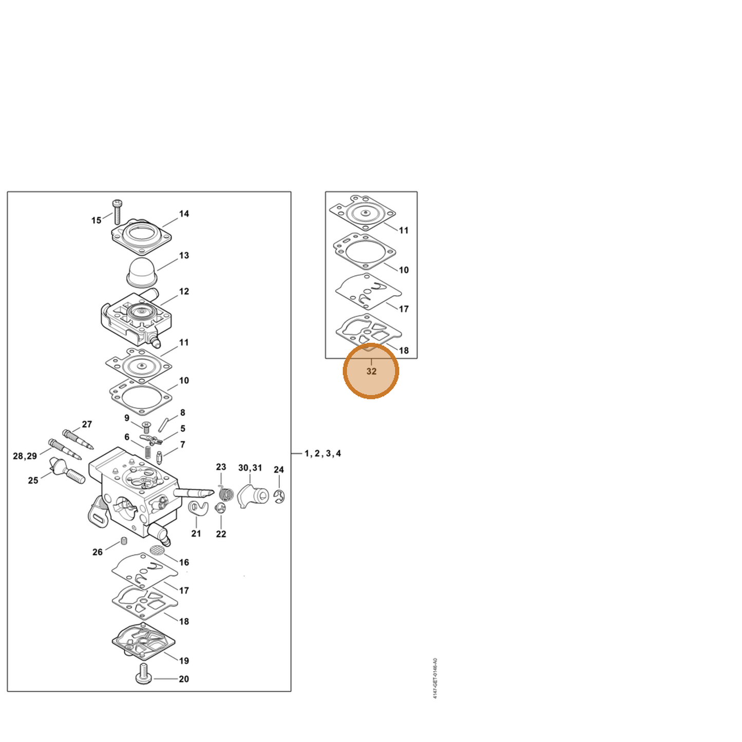 STIHL part 4147-007-1700 — IPL diagram snippet (6x zoom, amber highlight)