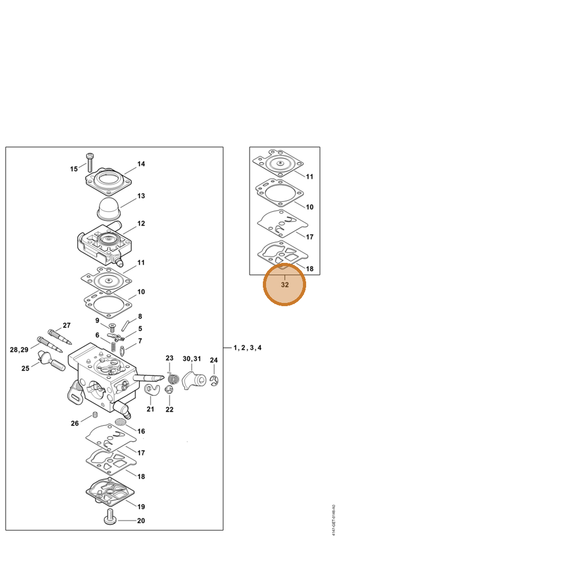 STIHL part 4147-007-1700 — IPL diagram snippet (6x zoom, amber highlight)