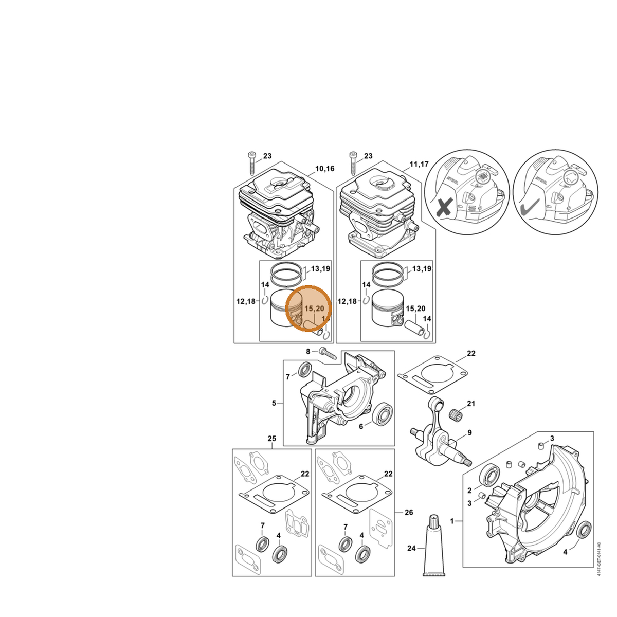 STIHL part 4147-034-1500 — IPL diagram snippet (6x zoom, amber highlight)