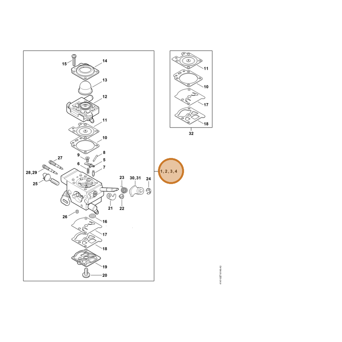 STIHL part 4147-120-0600 — IPL diagram snippet (6x zoom, amber highlight)
