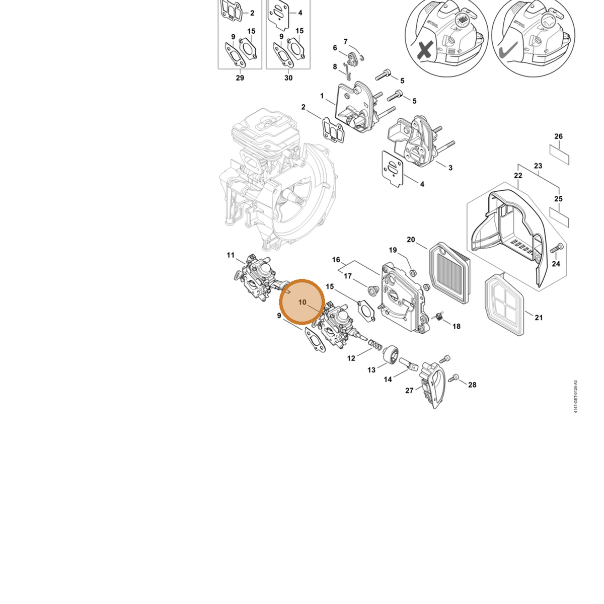 STIHL part 4147-120-0608 — IPL diagram snippet (6x zoom, amber highlight)