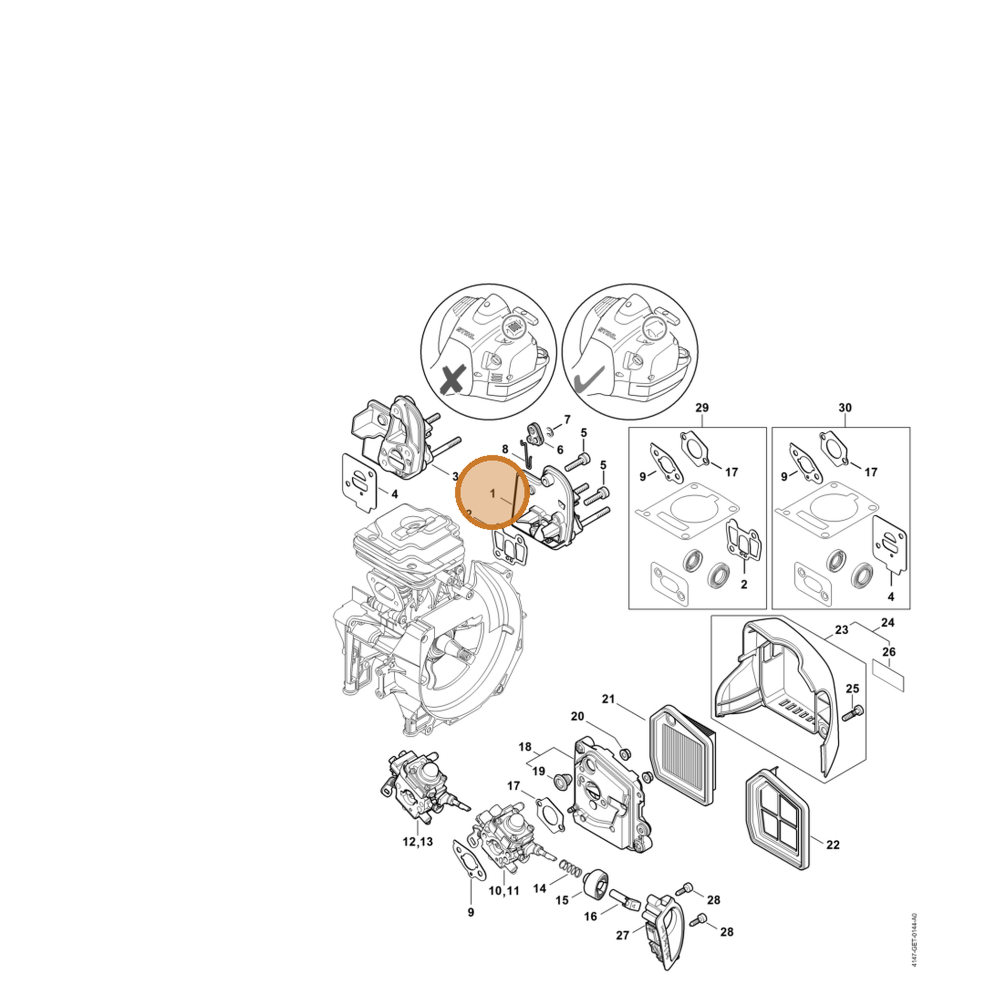 STIHL part 4147-120-2301 — IPL diagram snippet (6x zoom, amber highlight)