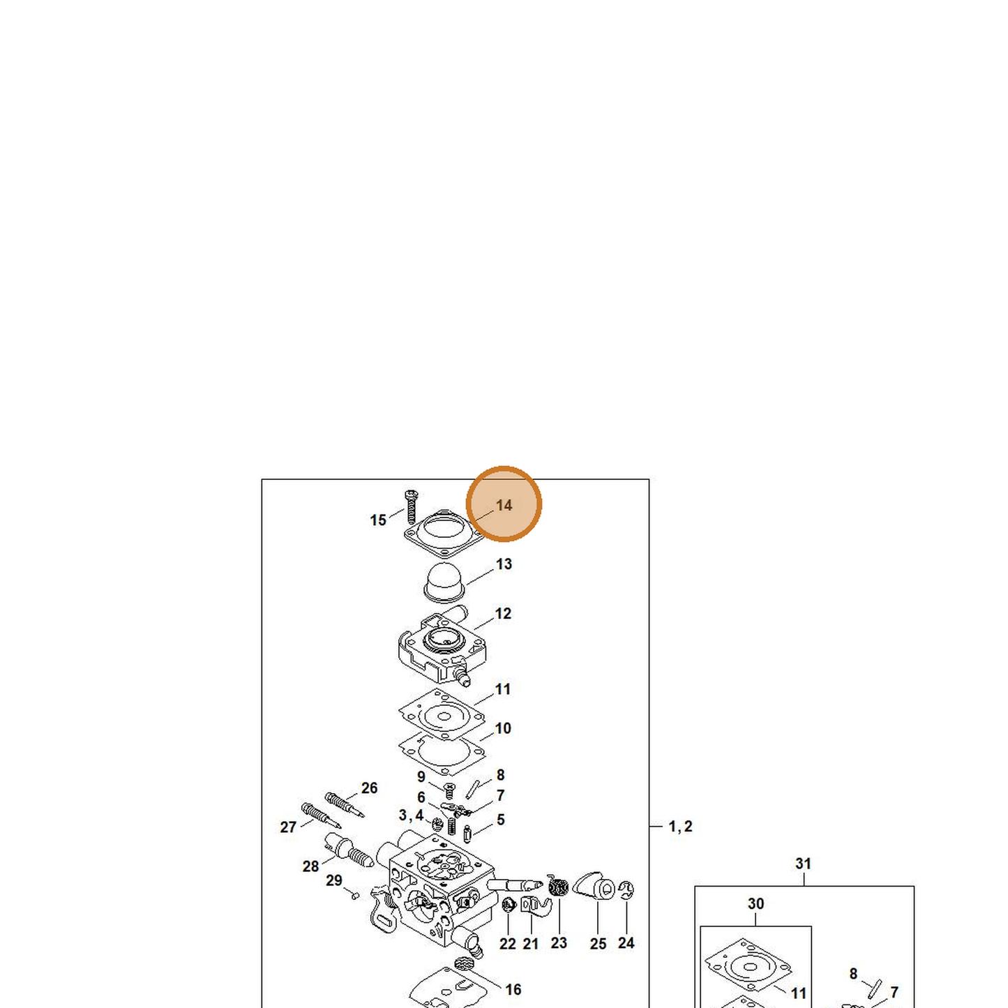 STIHL part 4147-121-0800 — IPL diagram snippet (6x zoom, amber highlight)
