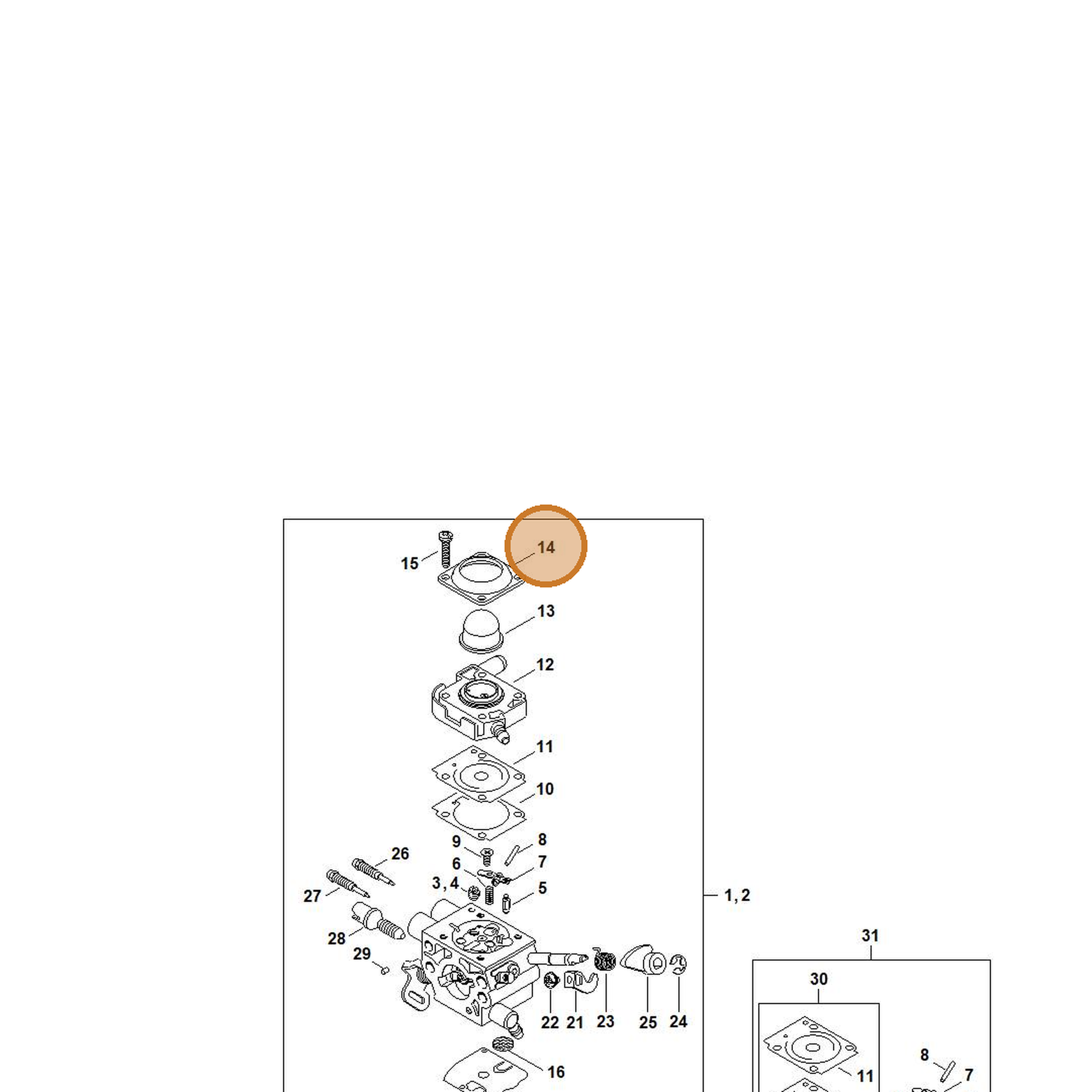 STIHL part 4147-121-0800 — IPL diagram snippet (6x zoom, amber highlight)