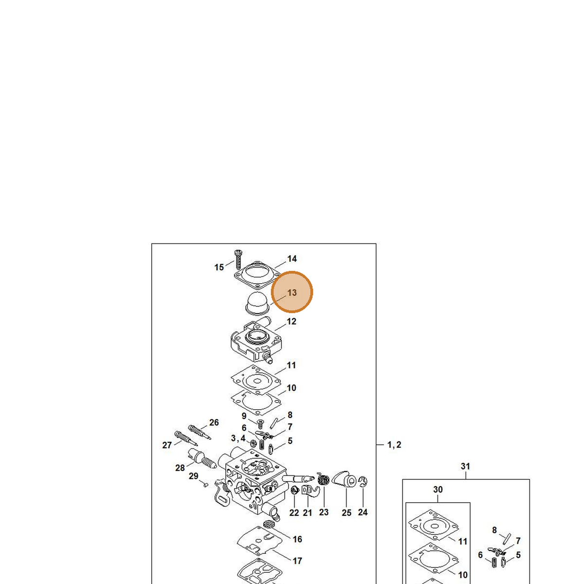 STIHL part 4147-121-2702 — IPL diagram snippet (6x zoom, amber highlight)