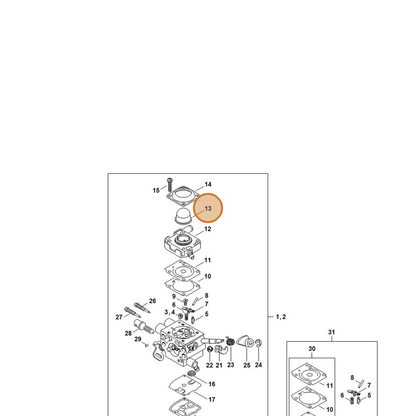 STIHL part 4147-121-2702 — IPL diagram snippet (6x zoom, amber highlight)