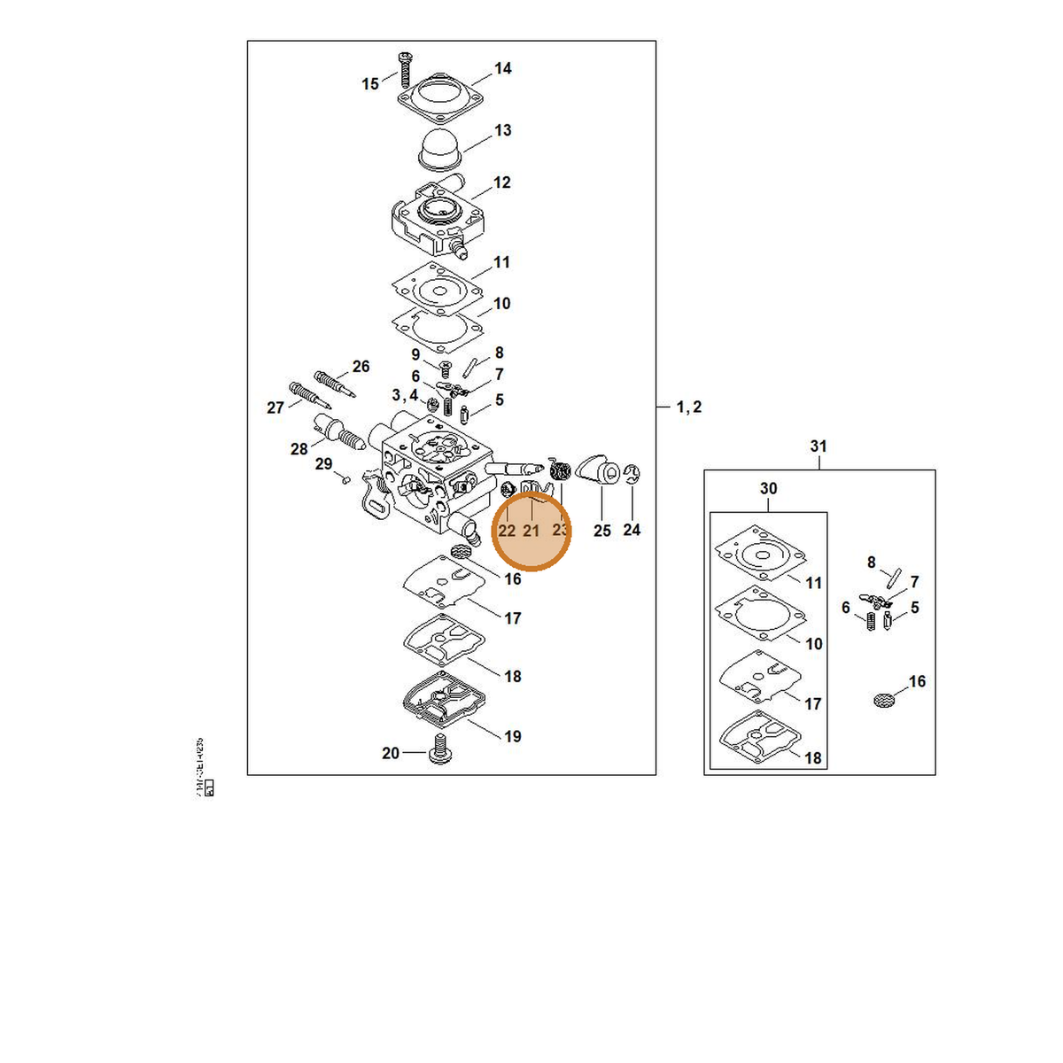 STIHL part 4147-121-3501 — IPL diagram snippet (6x zoom, amber highlight)