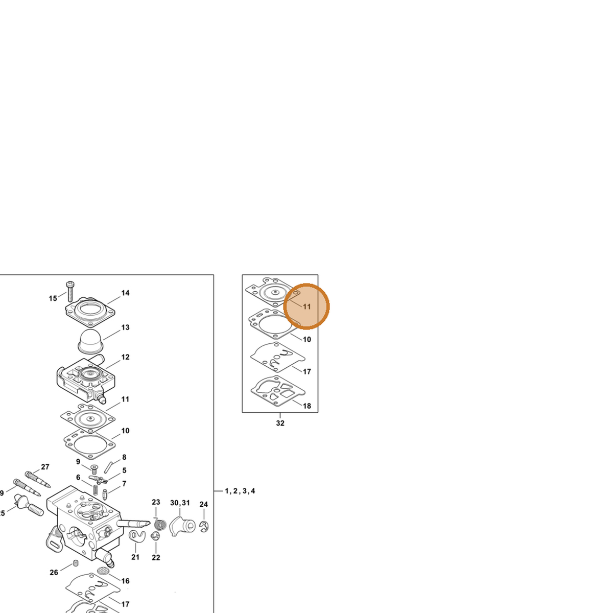 STIHL part 4147-121-4700 — IPL diagram snippet (6x zoom, amber highlight)