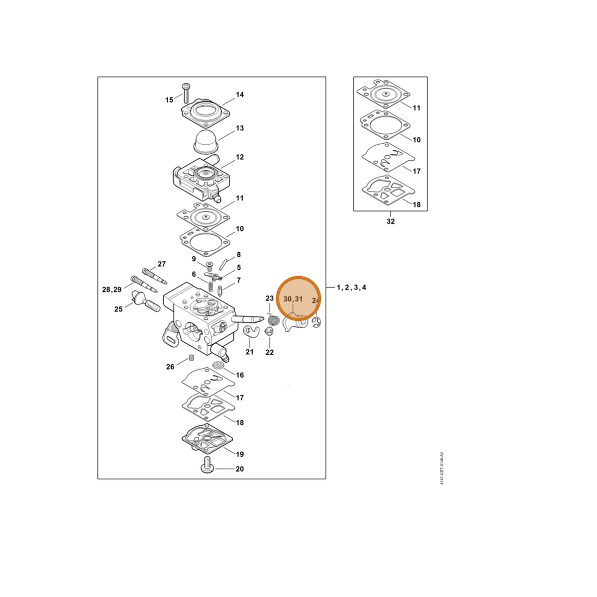 STIHL part 4147-121-6600 — IPL diagram snippet (6x zoom, amber highlight)