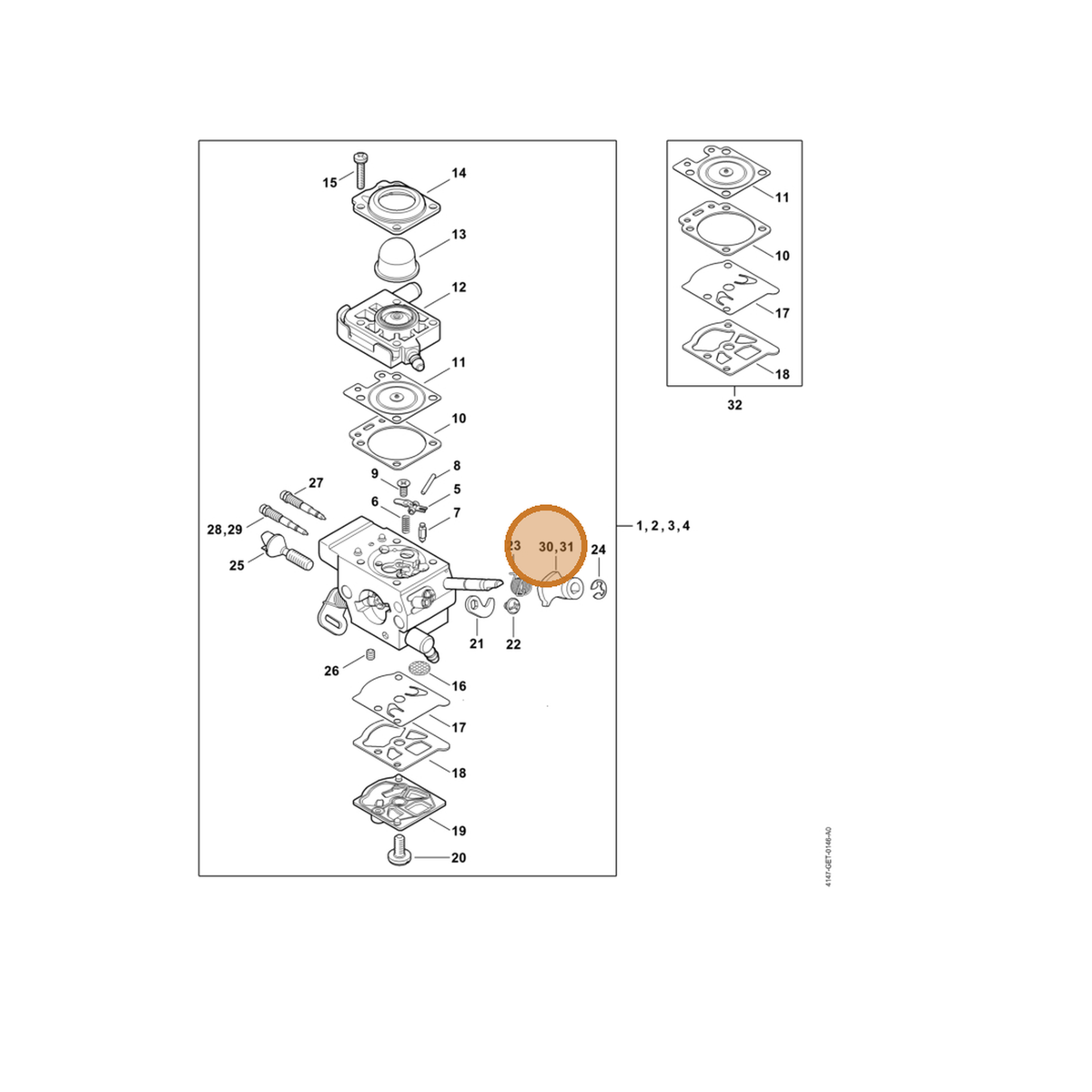 STIHL part 4147-121-6602 — IPL diagram snippet (6x zoom, amber highlight)