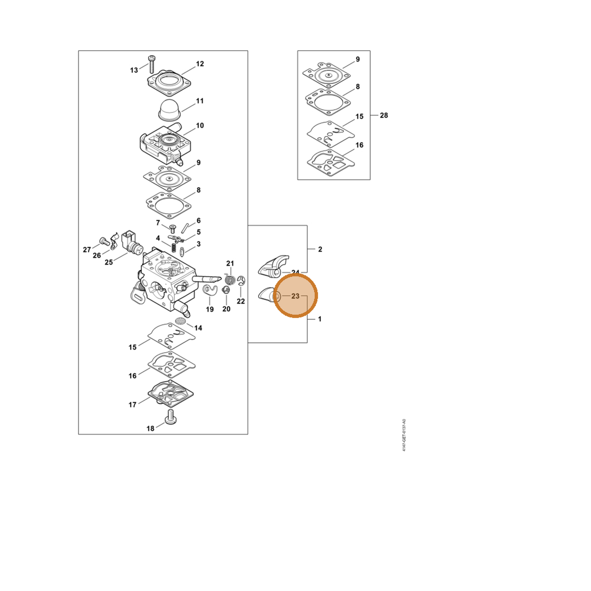 STIHL part 4147-121-6603 — IPL diagram snippet (6x zoom, amber highlight)