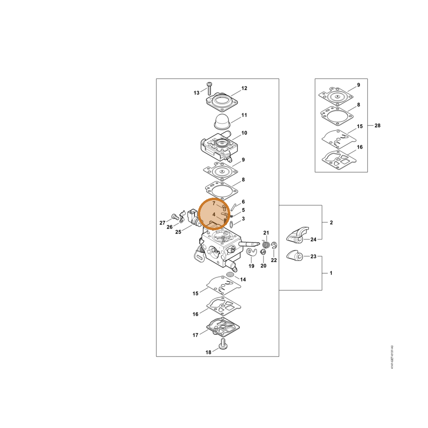 STIHL part 4147-122-3001 — IPL diagram snippet (6x zoom, amber highlight)