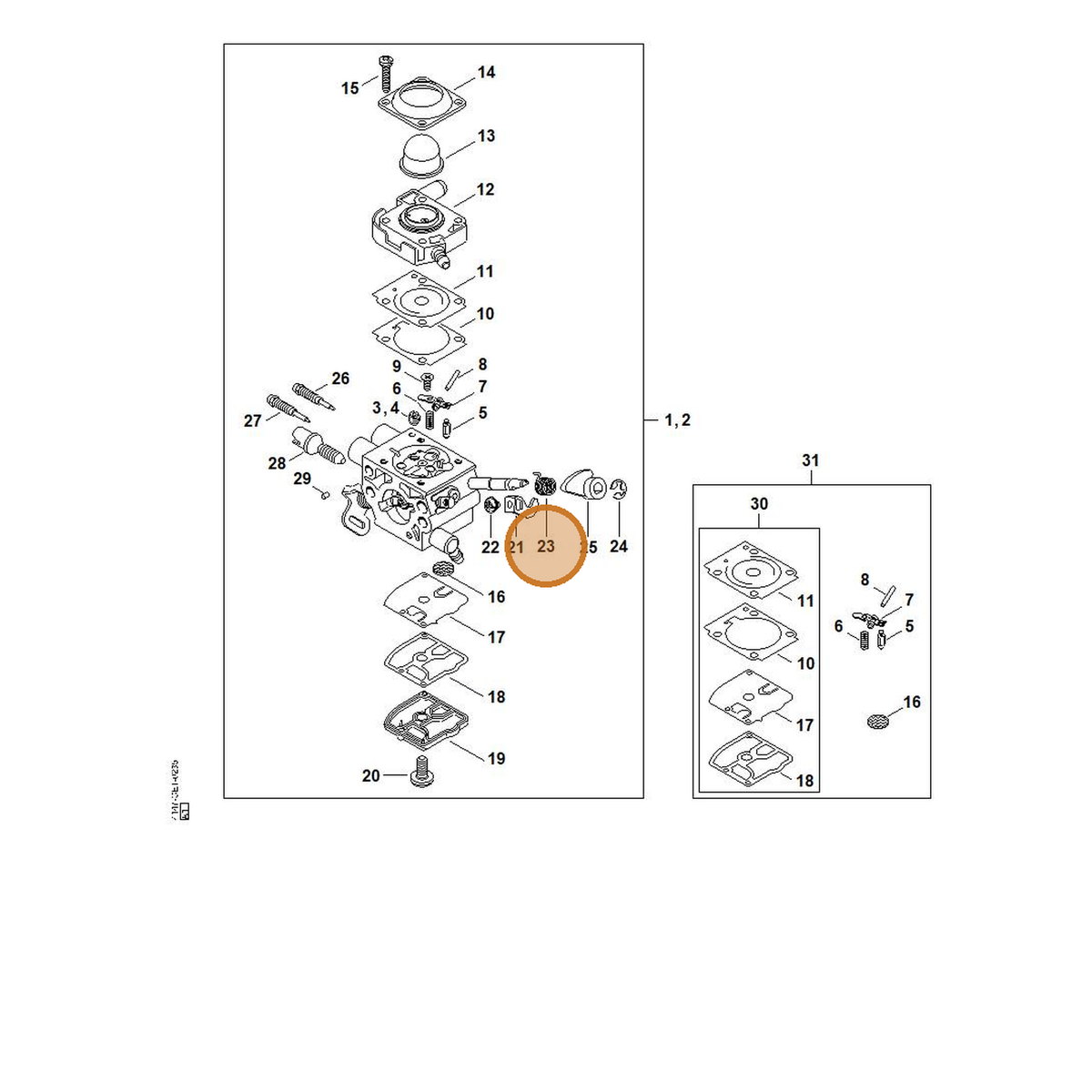 STIHL part 4147-122-3201 — IPL diagram snippet (6x zoom, amber highlight)