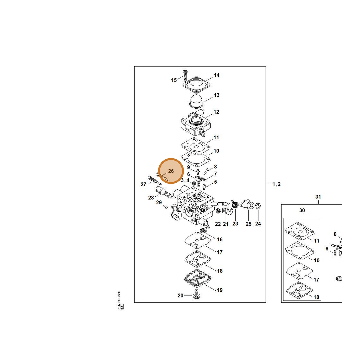 STIHL part 4147-122-6702 — IPL diagram snippet (6x zoom, amber highlight)