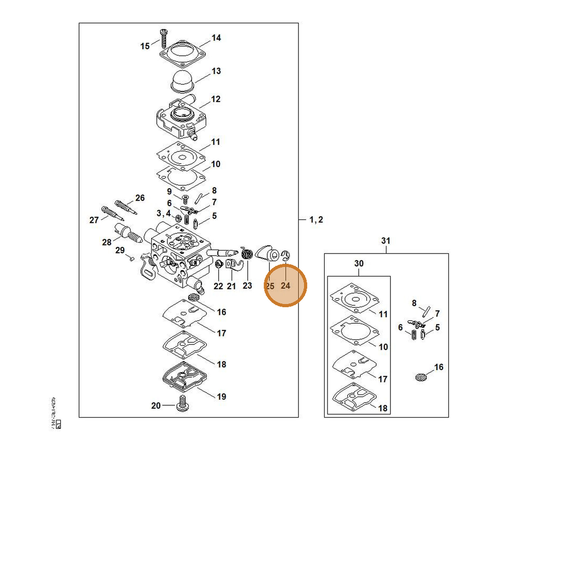 STIHL part 4147-122-9001 — IPL diagram snippet (6x zoom, amber highlight)
