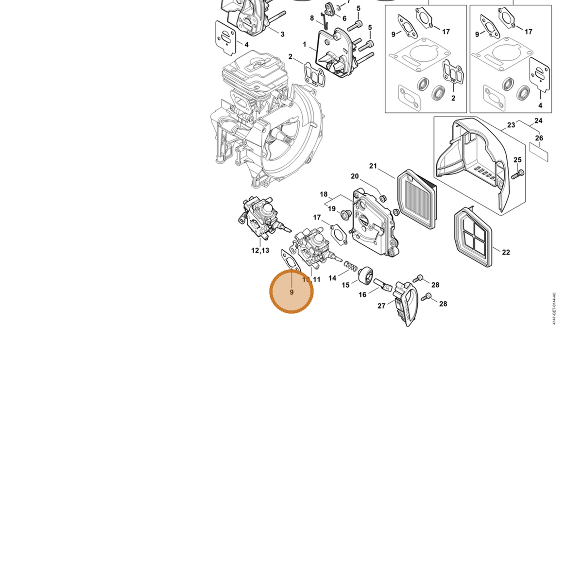 STIHL part 4147-129-0901 — IPL diagram snippet (6x zoom, amber highlight)